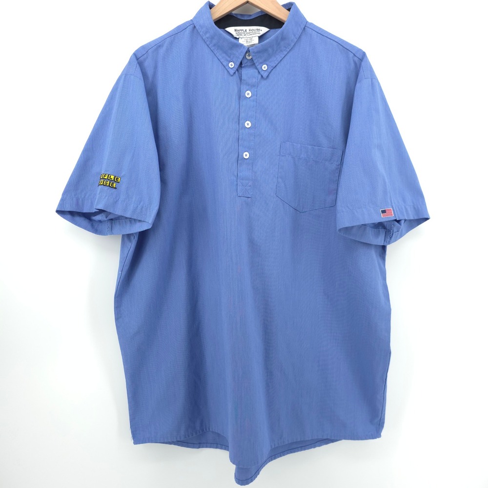 Waffle House Mens Shirt Uniform XL Blue Short Sleeve Popover Americana Logo